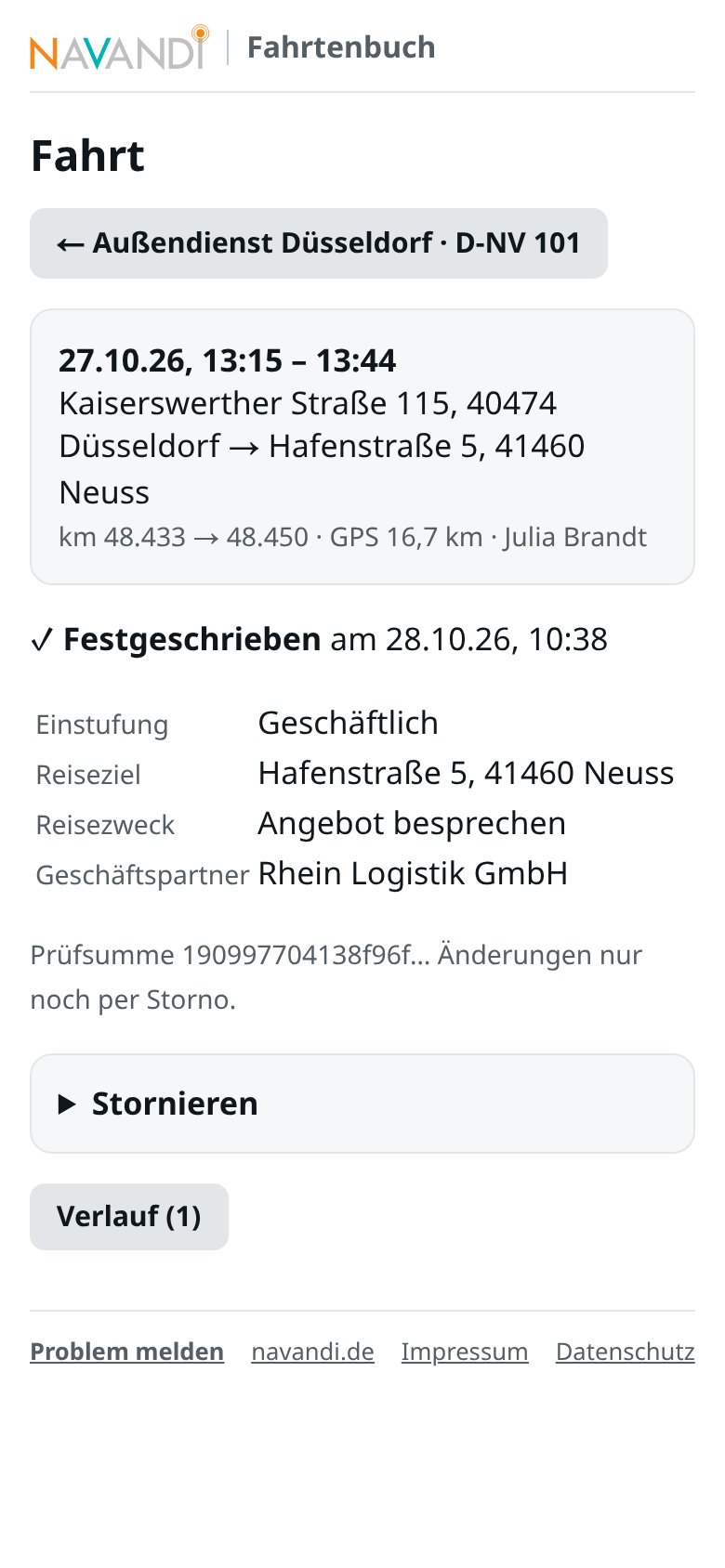 Festgeschriebene Fahrt