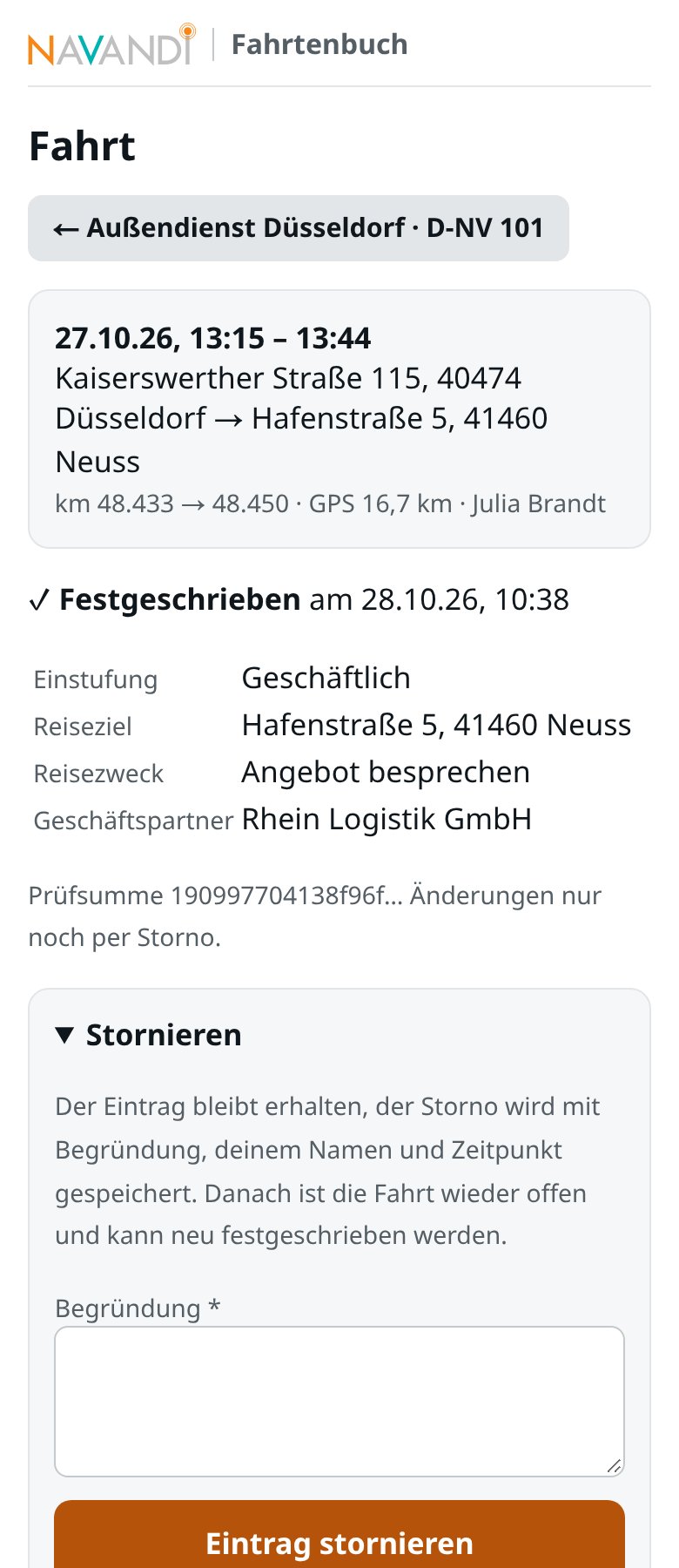 Fahrt stornieren
