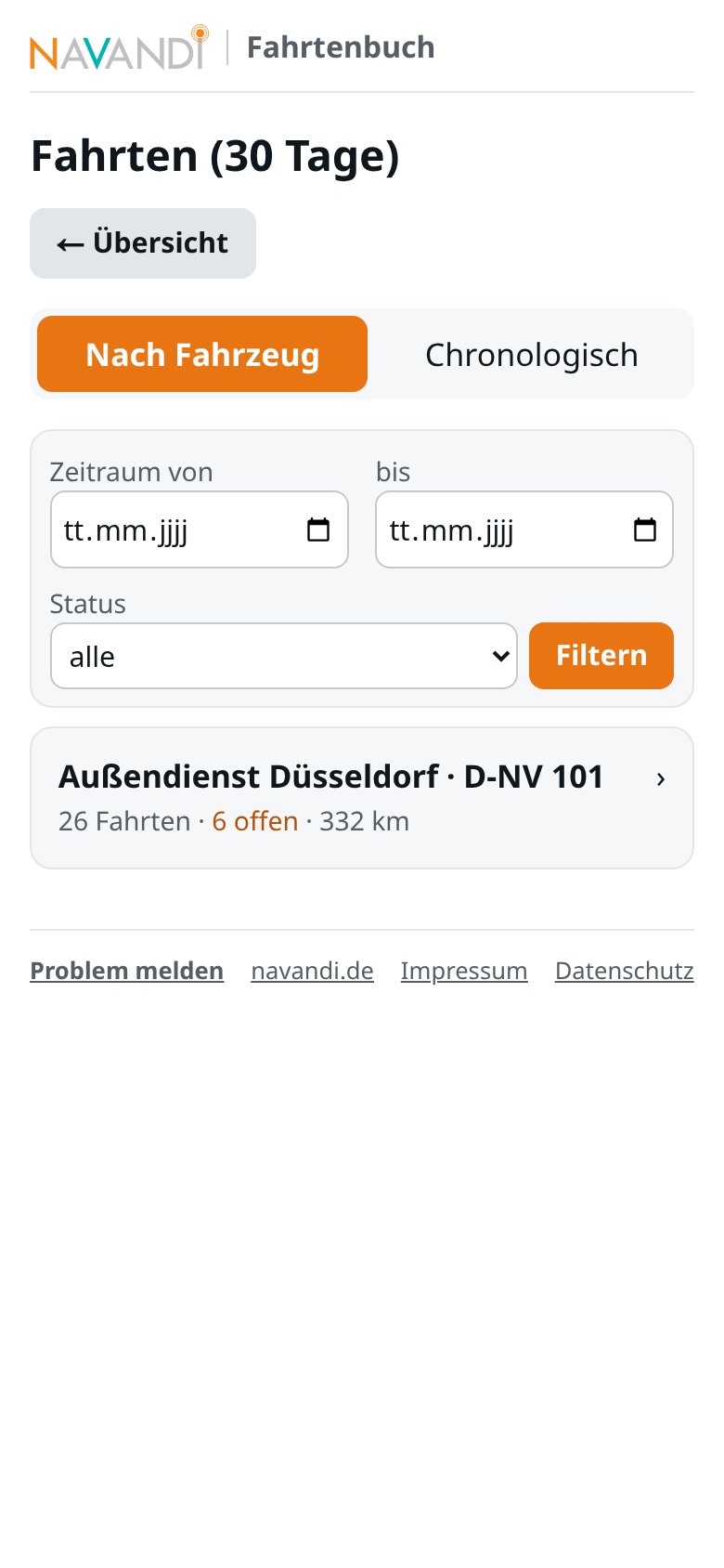 Fahrten nach Fahrzeug