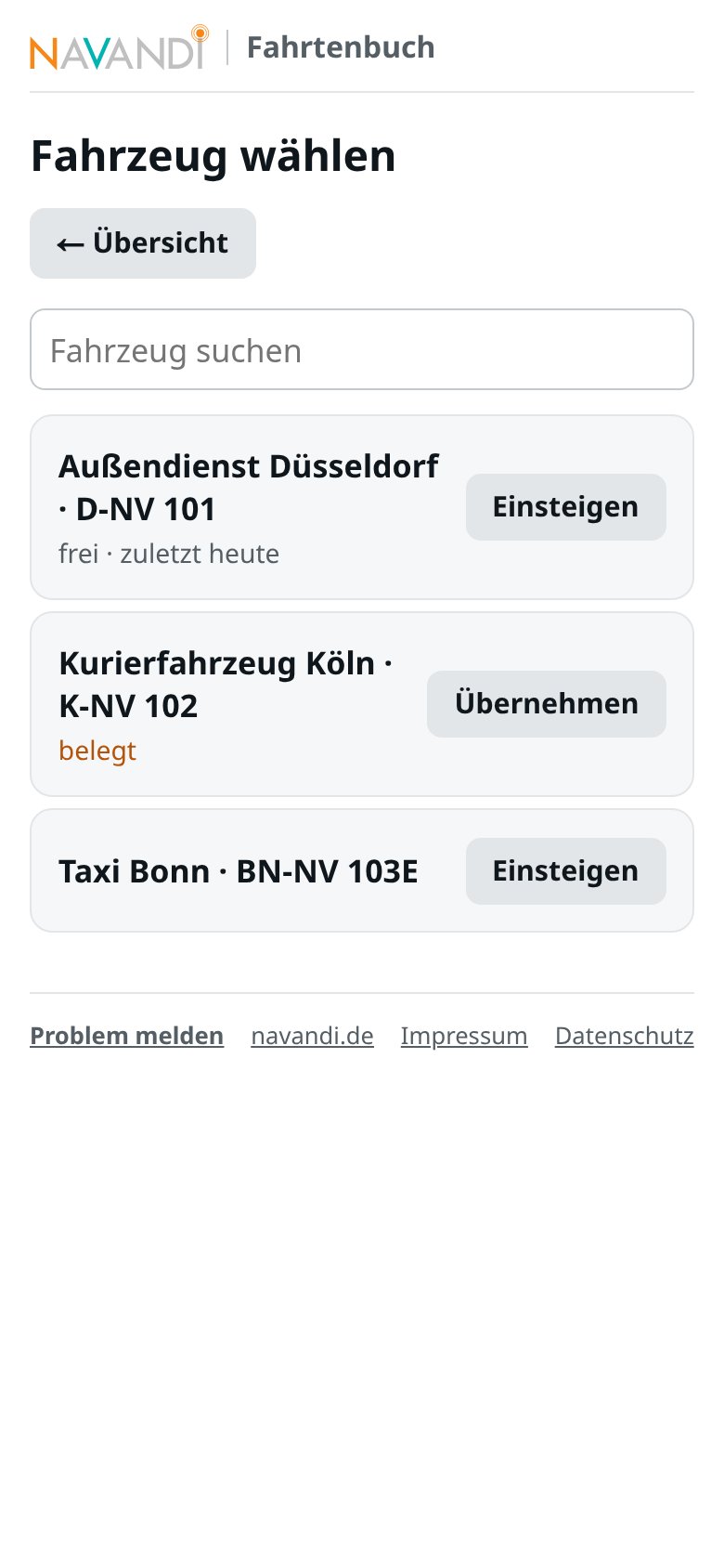 Fahrzeug wählen