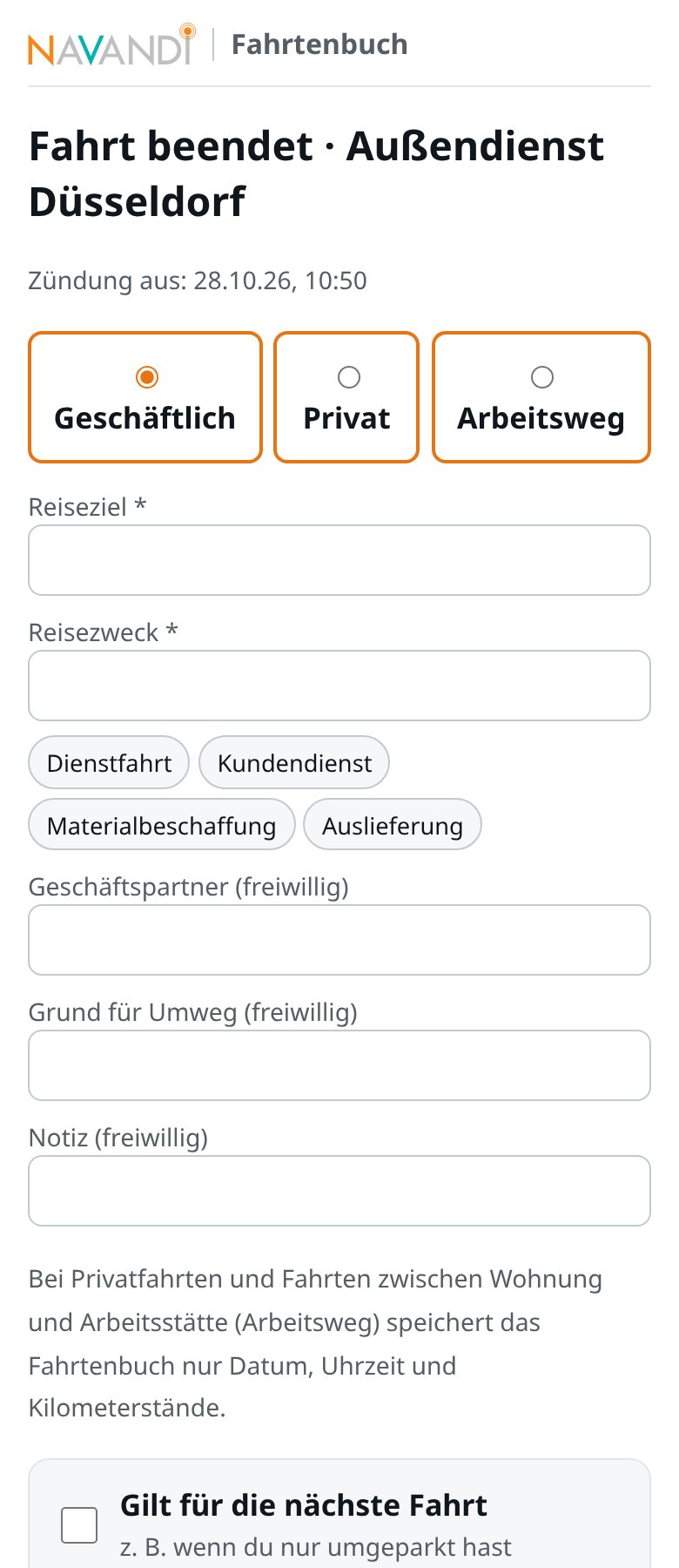 Frage nach Fahrtende