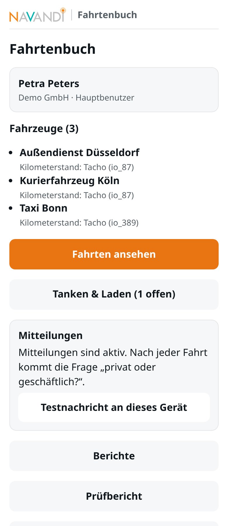 Startseite des Hauptbenutzers