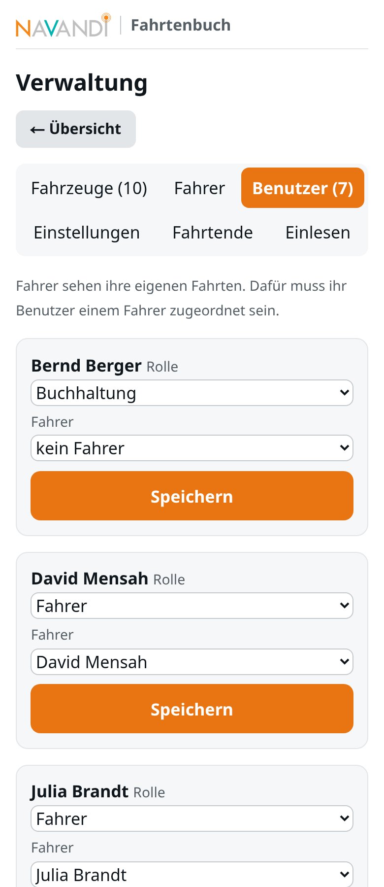 Verwaltung, Reiter Benutzer