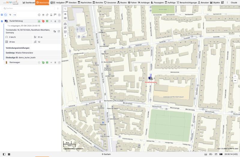 Das NAVANDi-Telematikportal mit Objektliste und Karte
